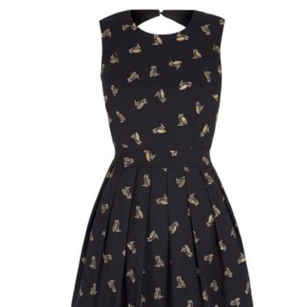 Yumi gold owl print skater Anthropologie dress NWT
